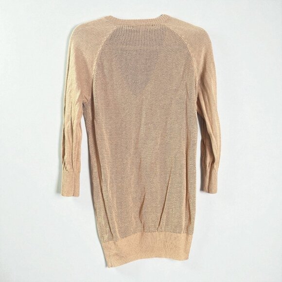 Olivia Sky Open Knit Longline Cardigan Tan Lightweight Button Front Sweater M - Picture 2 of 9